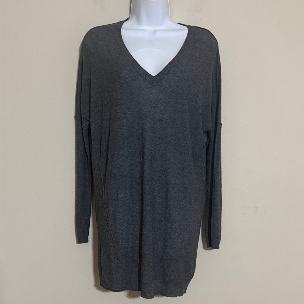 Vince Charcoal V-Neck Sweater women S oversized long line wool light wait cozy